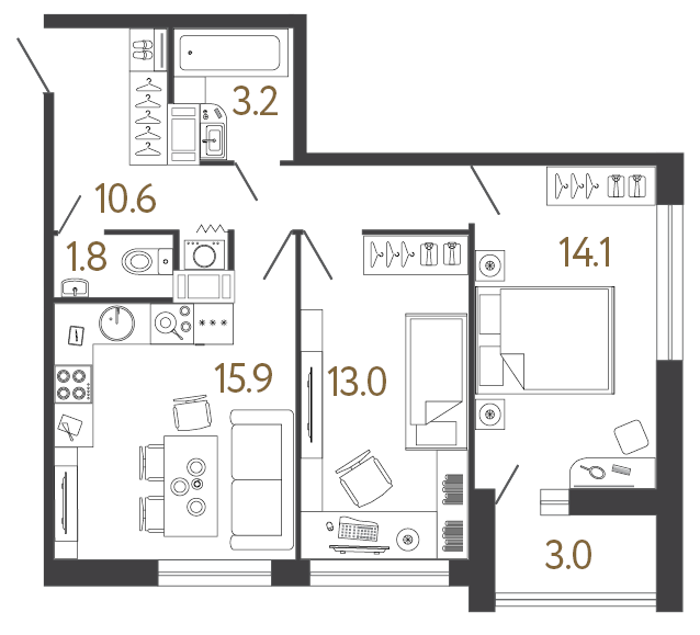 2-комнатная 58.6 м², 4 этаж, 15 575 177 руб.
