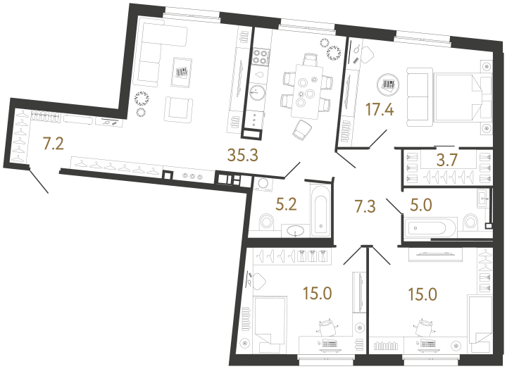 3-комнатная 111.1 м², 2 этаж, 47 922 999 руб.
