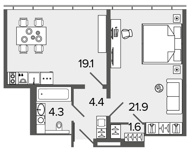 1-комнатная 50.9 м², 16 этаж, 16 400 000 руб.