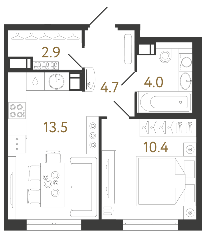 1-комнатная 35.5 м², 6 этаж, 10 201 923 руб.