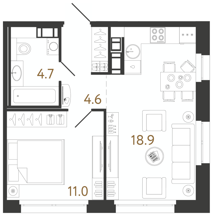1-комнатная 39.2 м², 11 этаж, 14 316 201 руб.