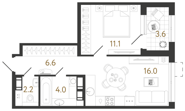 1-комнатная 39.9 м², 4 этаж, 12 979 705 руб.