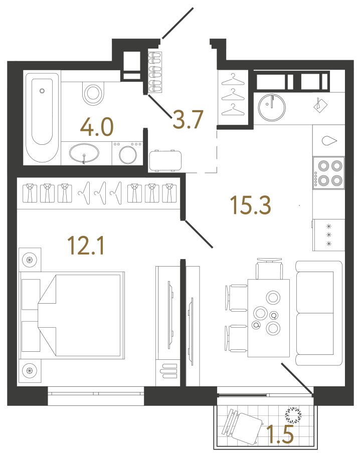 1-комнатная 35.1 м², 6 этаж, 10 964 668 руб.