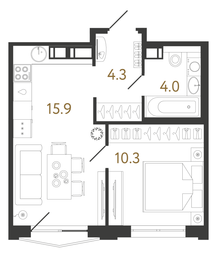 1-комнатная 34.5 м², 3 этаж, 10 153 567 руб.