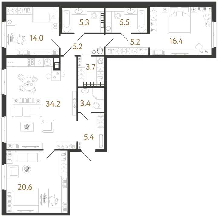 3-комнатная 118.9 м², 7 этаж, 61 635 001 руб.