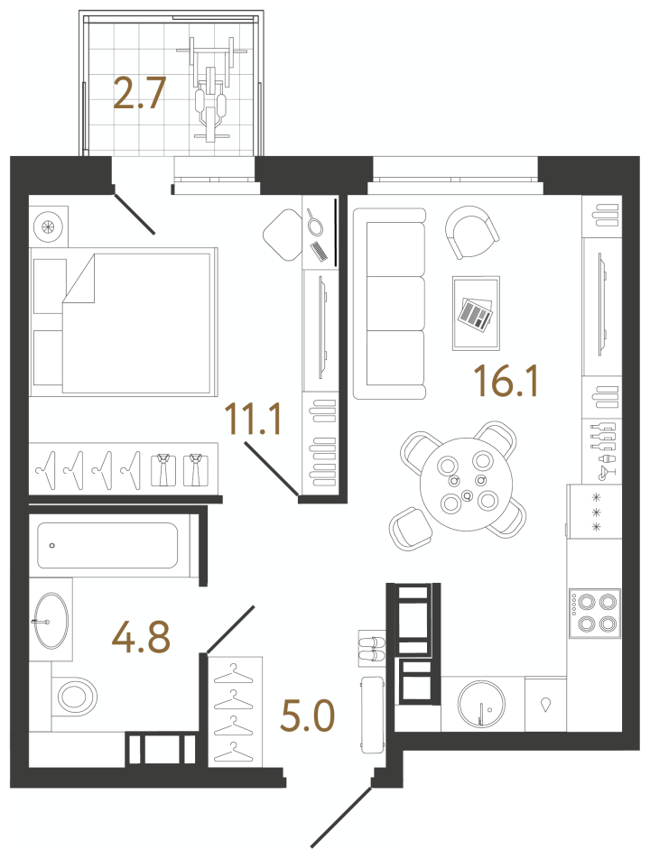 1-комнатная 37 м², 9 этаж, 14 304 148 руб.