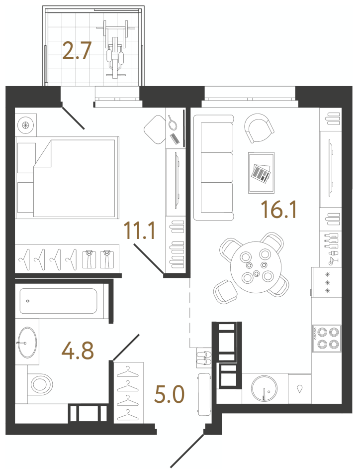1-комнатная 37 м², 7 этаж, 14 304 148 руб.