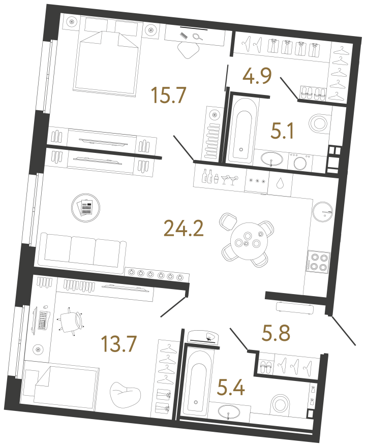 2-комнатная 74.8 м², 2 этаж, 36 459 000 руб.
