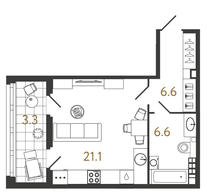 Студия 34.3 м², 5 этаж, 19 010 215 руб.