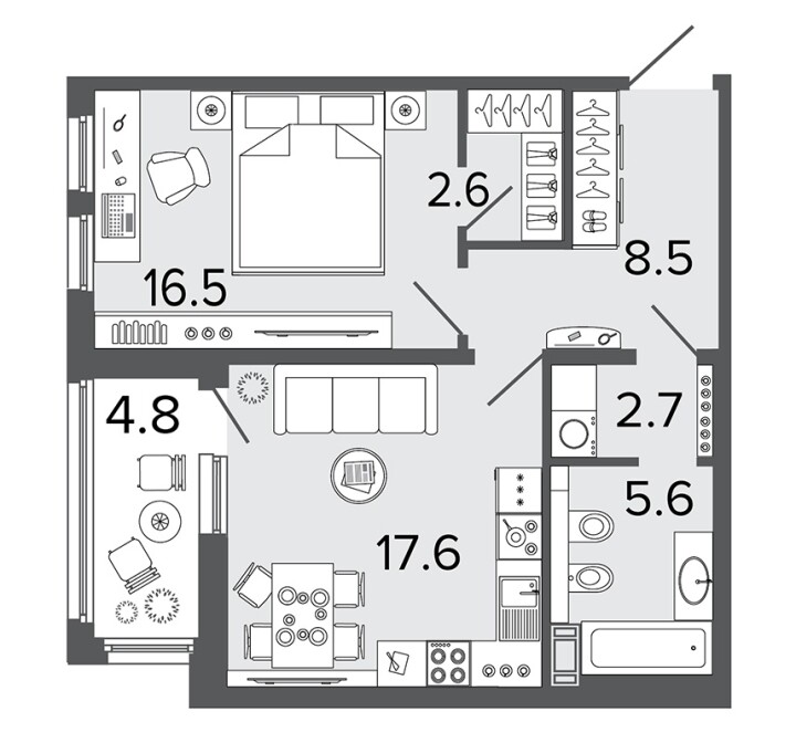 1-комнатная 53.5 м², 8 этаж, 23 931 708 руб.
