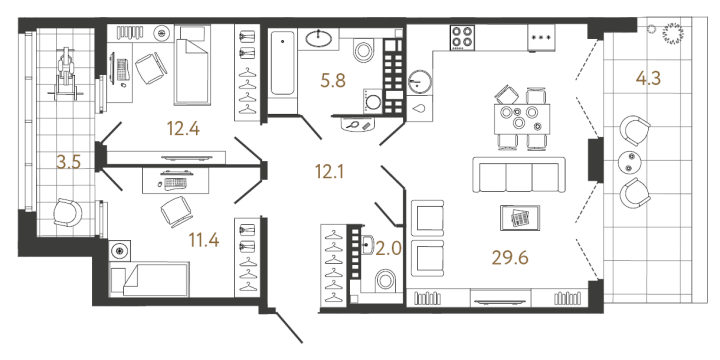 2-комнатная 73.3 м², 8 этаж, 46 526 348 руб.
