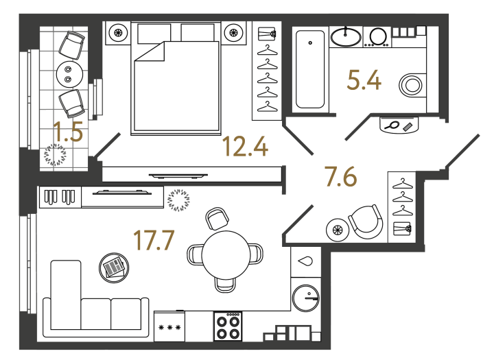 1-комнатная 43.1 м², 4 этаж, 21 172 623 руб.