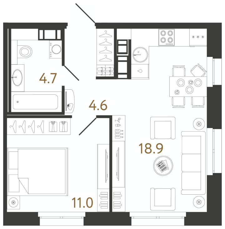 1-комнатная 39.2 м², 10 этаж, 14 316 201 руб.