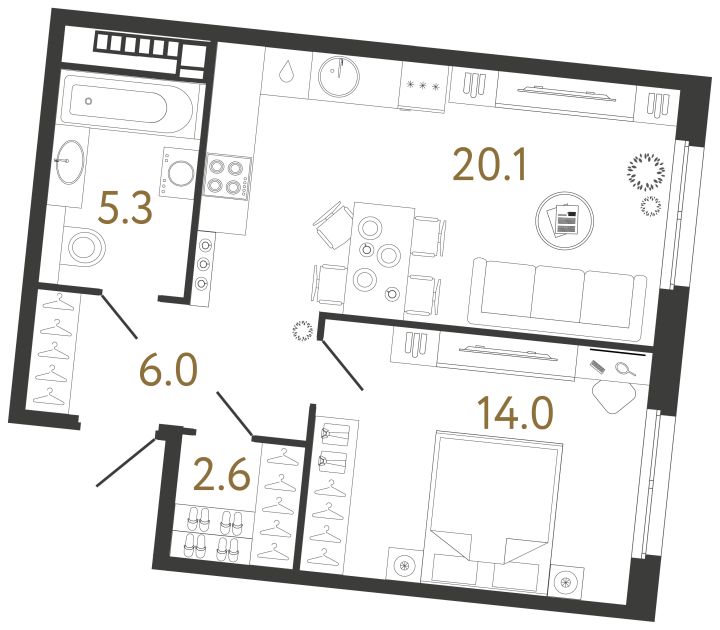 1-комнатная 48 м², 4 этаж, 27 736 000 руб.