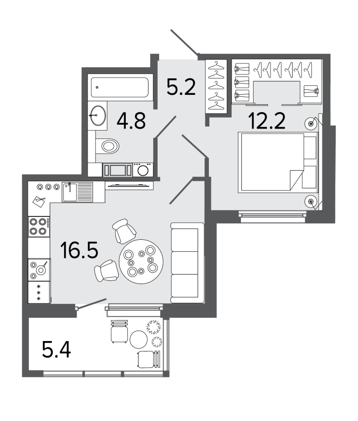 1-комнатная 39 м², 4 этаж, 16 500 000 руб.