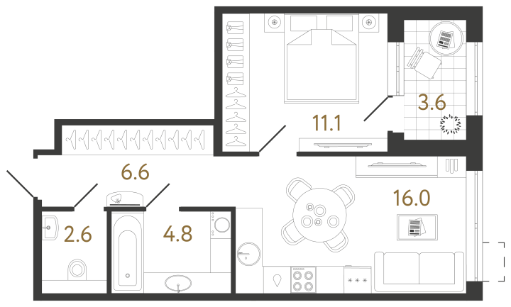 1-комнатная 41.1 м², 2 этаж, 12 457 418 руб.