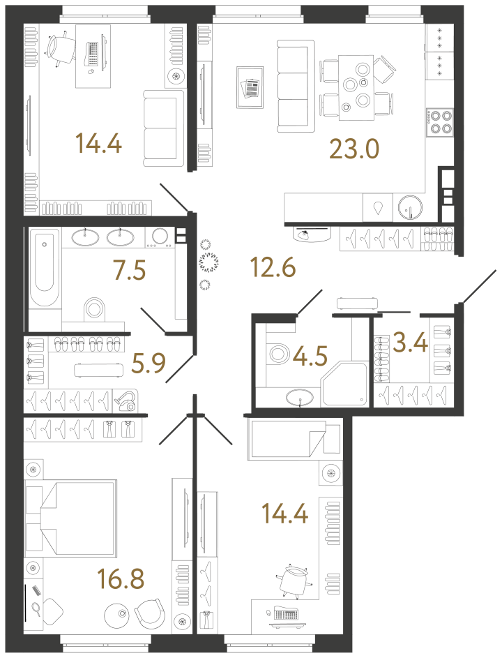 3-комнатная 102.5 м², 2 этаж, 48 051 000 руб.