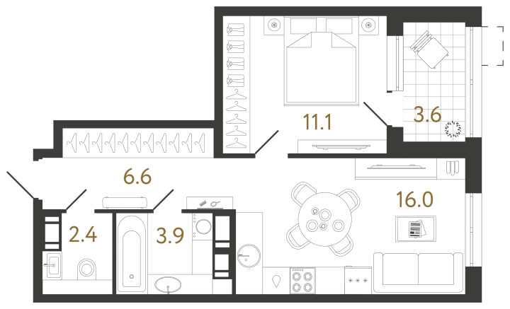 1-комнатная 40 м², 7 этаж, 13 012 236 руб.