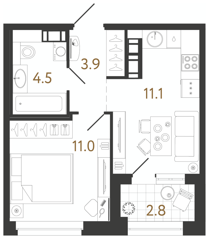 1-комнатная 30.5 м², 8 этаж, 10 980 000 руб.