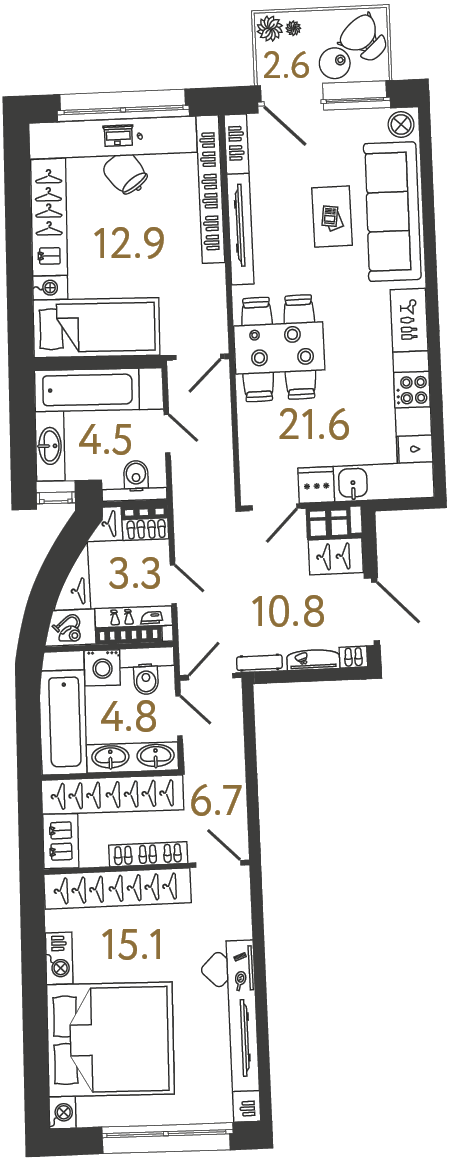 2-комнатная 79.7 м², 4 этаж