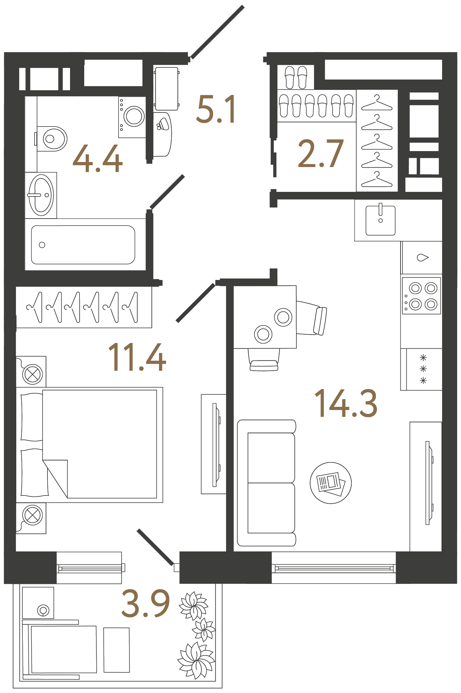 Однокомнатная квартира 37.9 м²