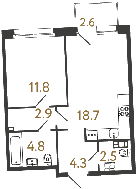 Однокомнатная квартира №14 в ЖК Цвет Зеленогорска - 45 м²  - №2