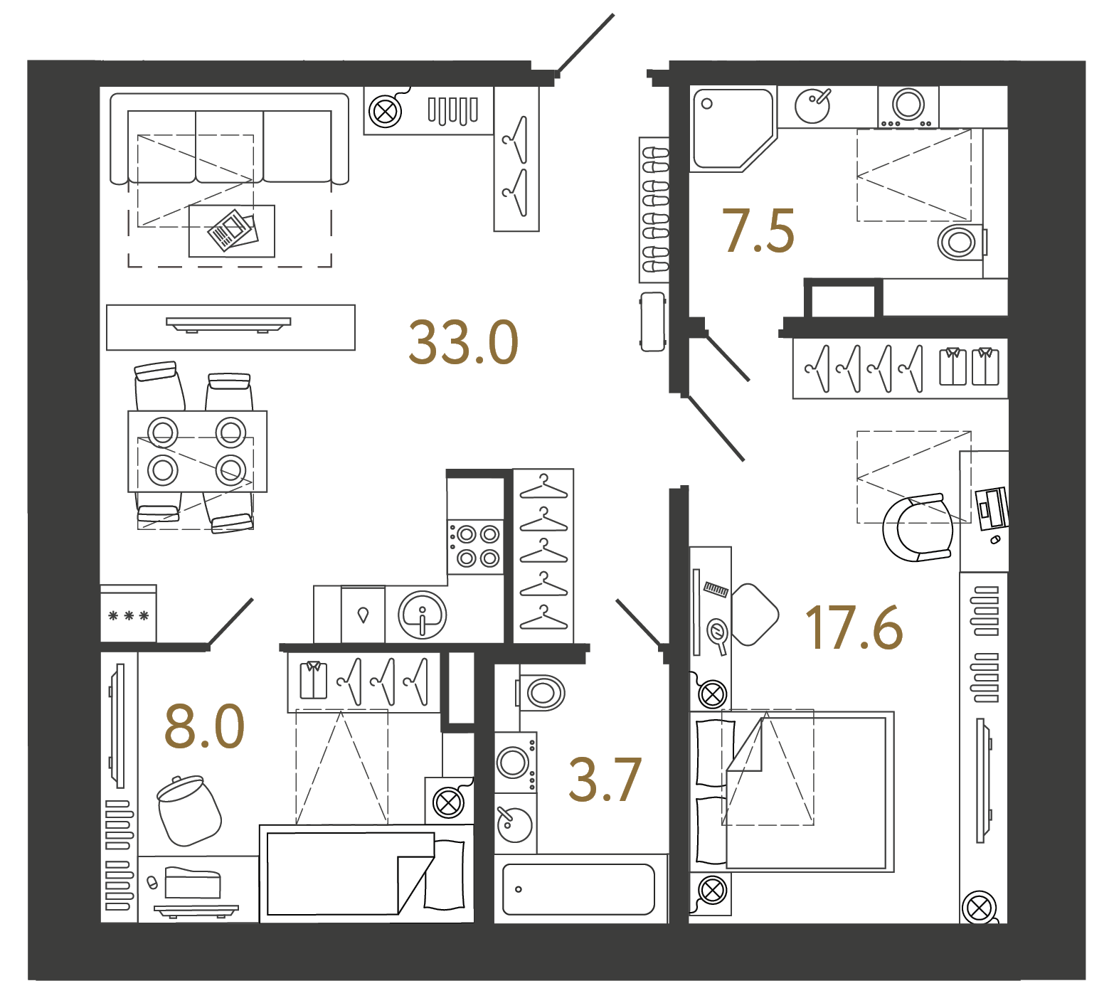 Двухкомнатный номер 69.8 м²