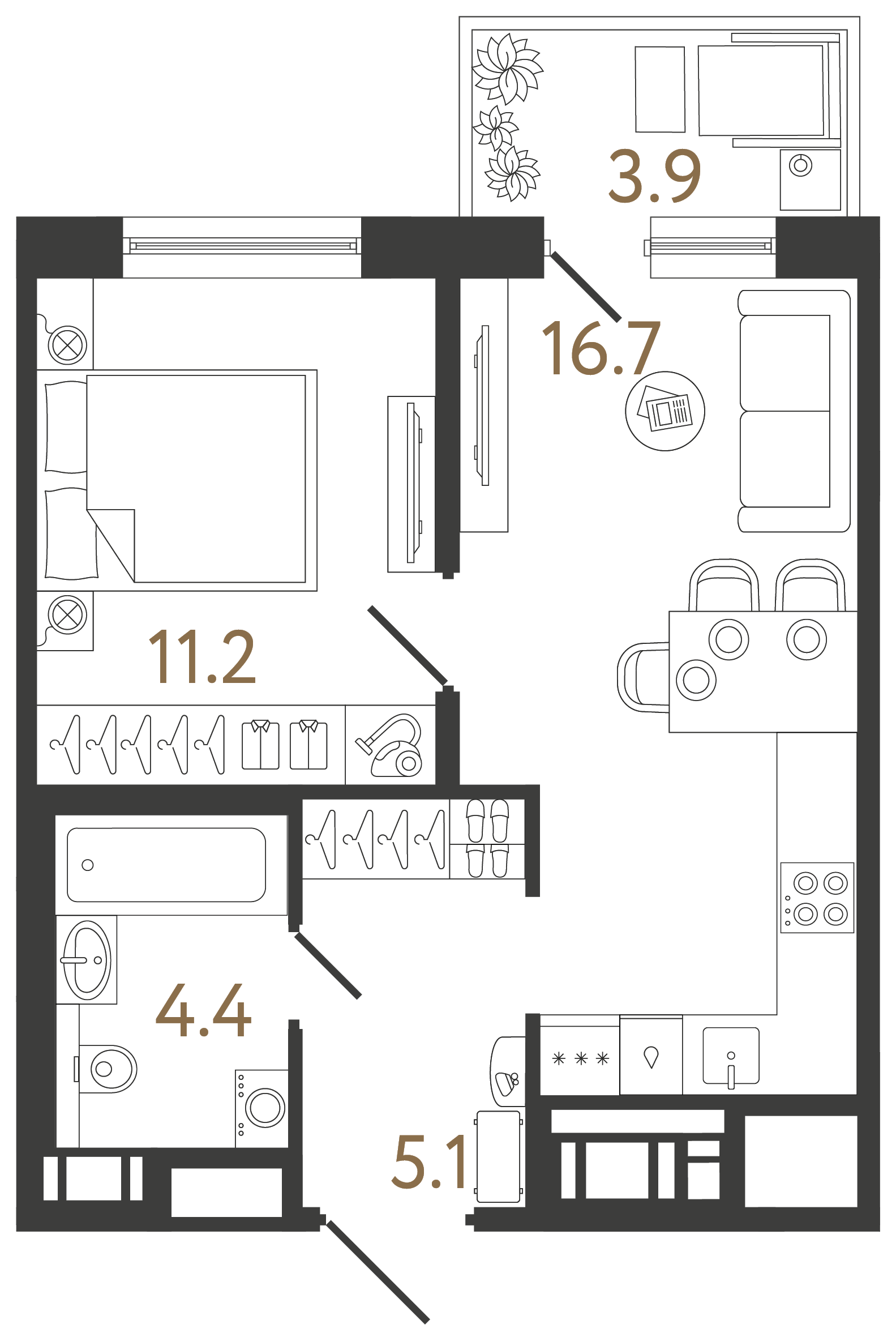 Однокомнатная квартира 37.4 м²