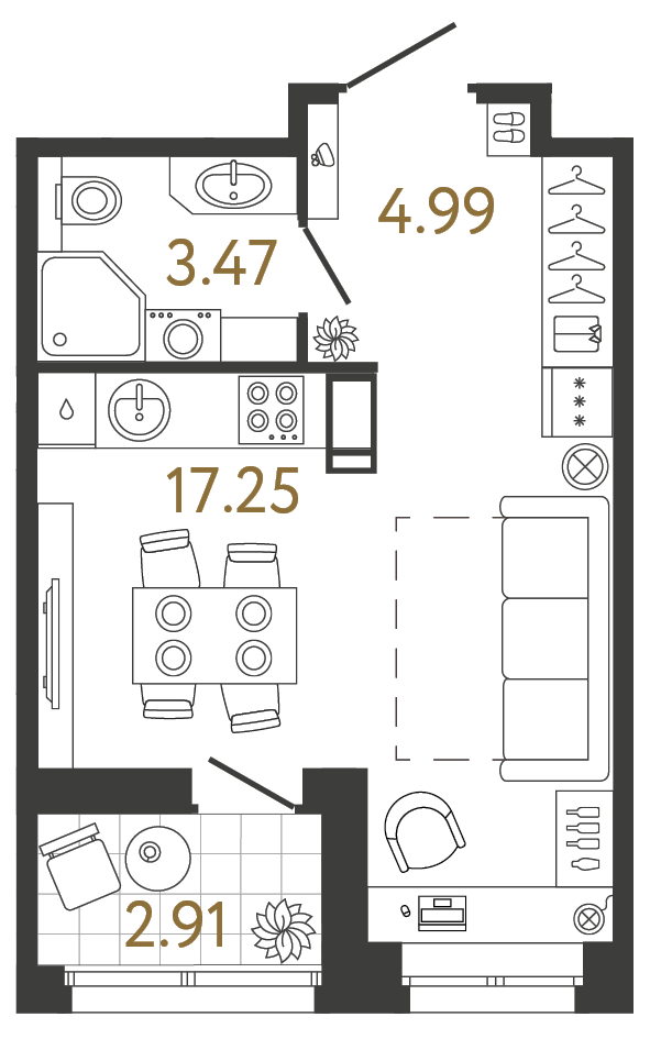 Студия 25.71 м², 12 этаж