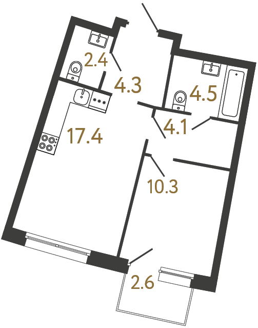 Однокомнатная квартира №78 в ЖК Цвет Зеленогорска - 43 м²  - №2