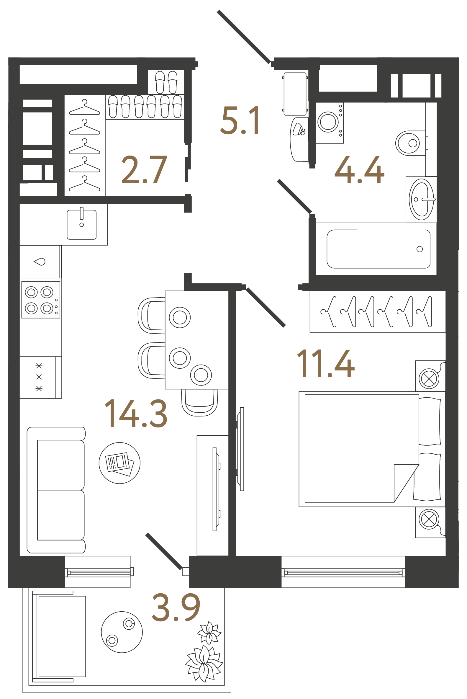 Однокомнатная квартира 37.9 м²