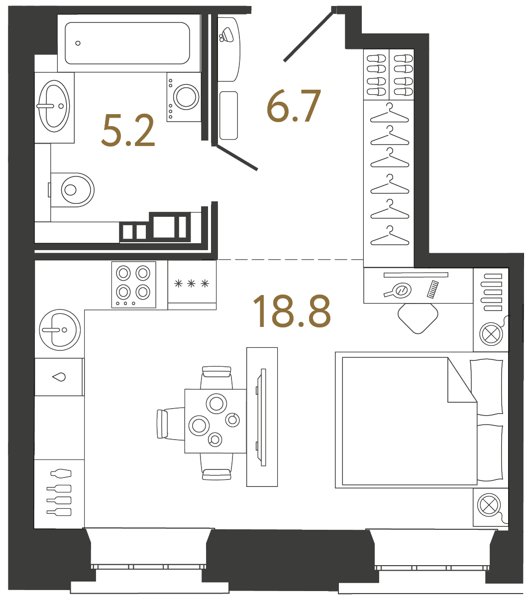 Студия 30.7 м²