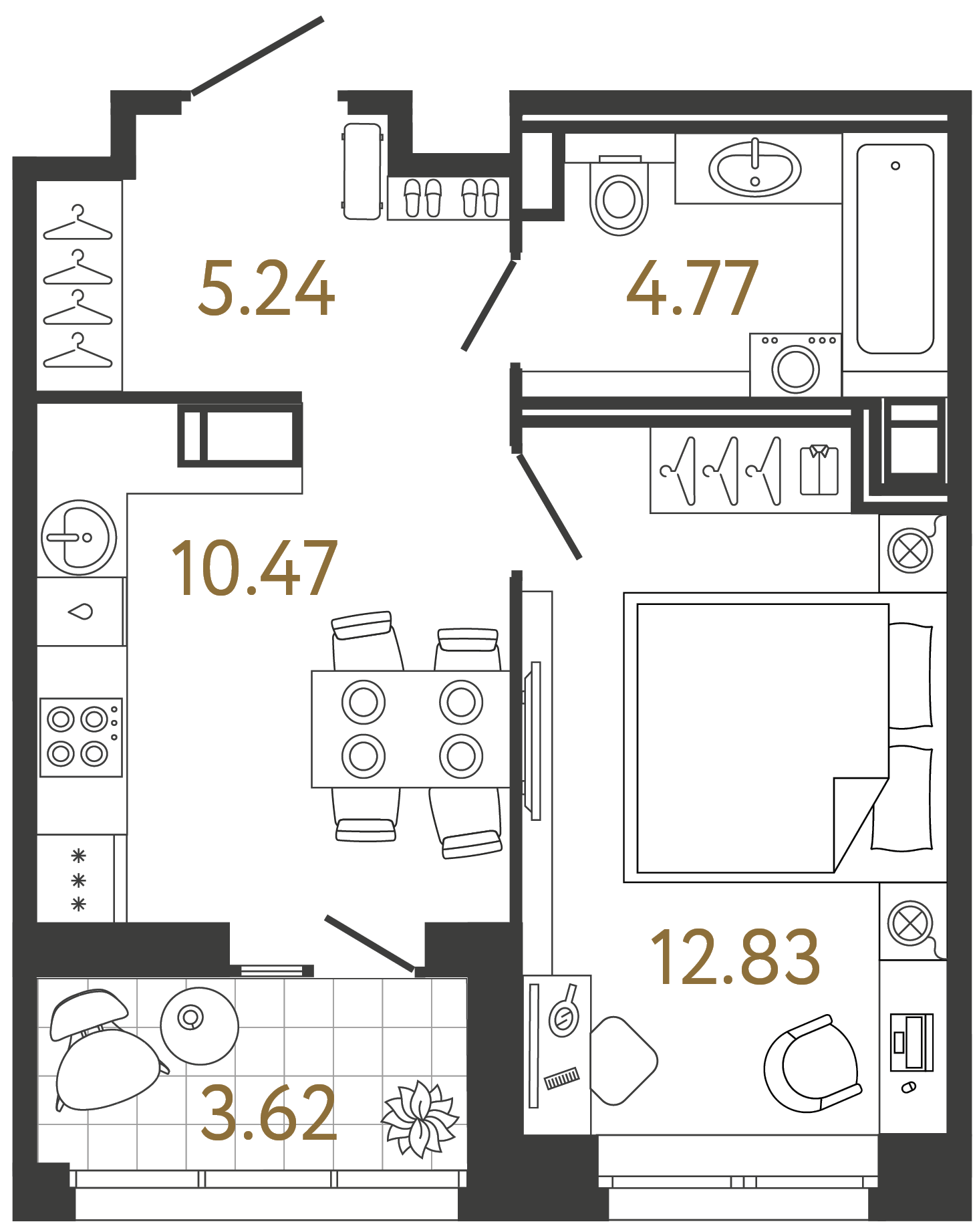 Однокомнатная квартира 33.31 м²
