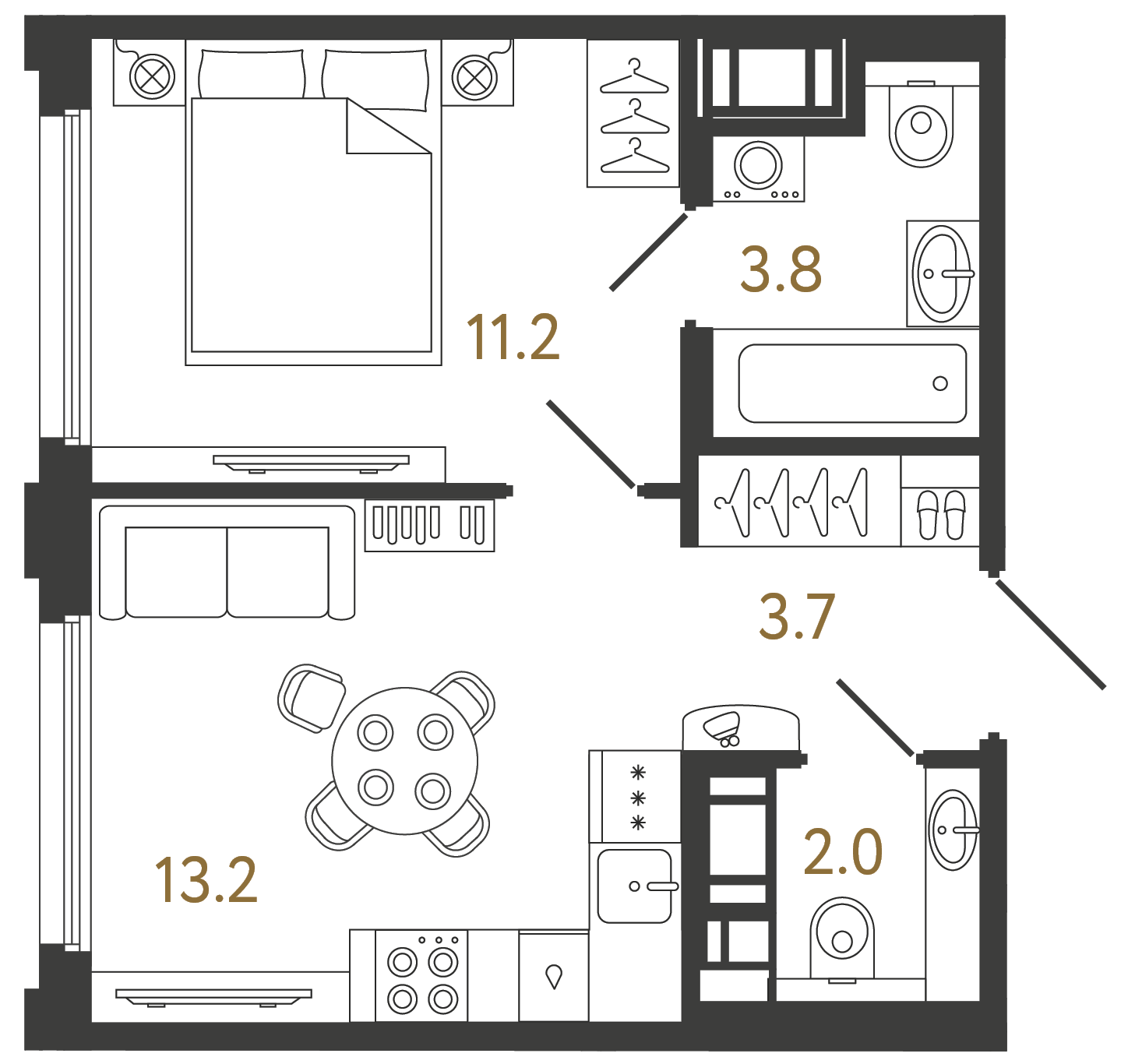 Однокомнатная квартира 33.9 м²