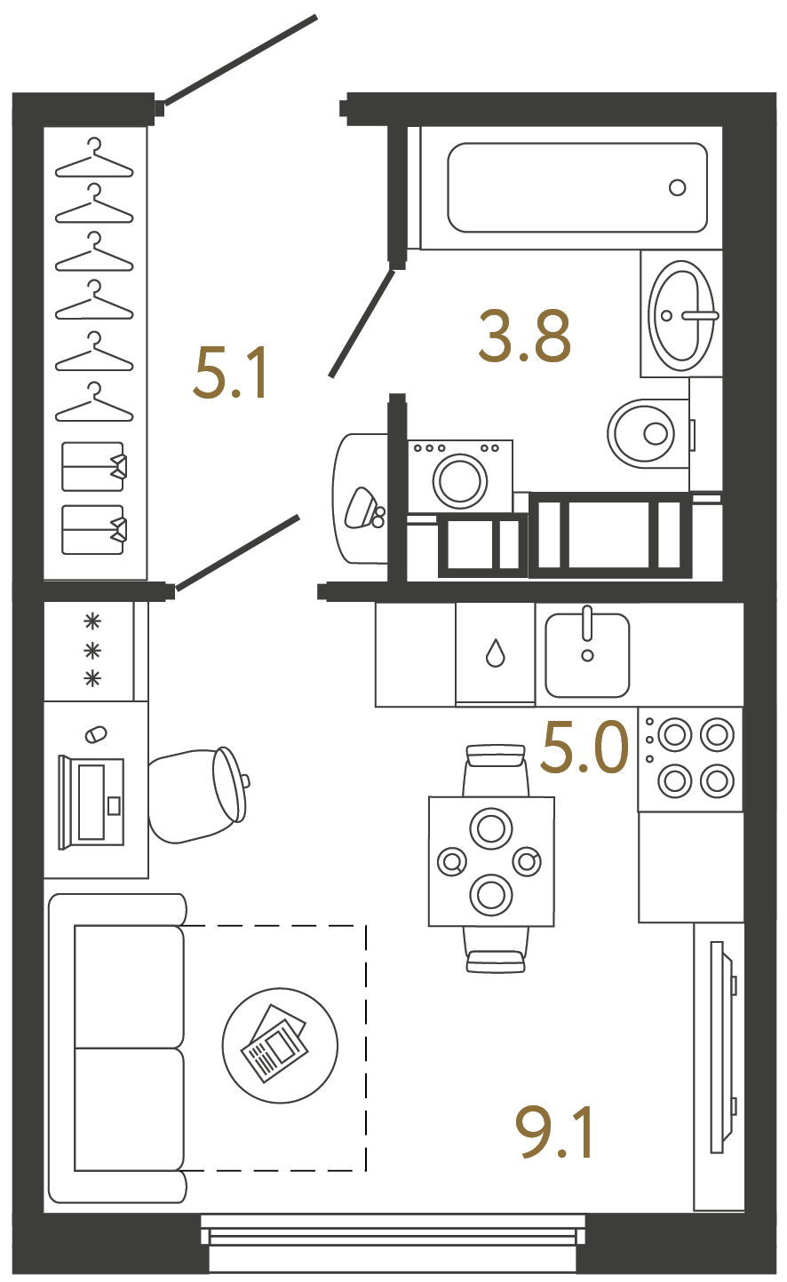Студия 23 м²