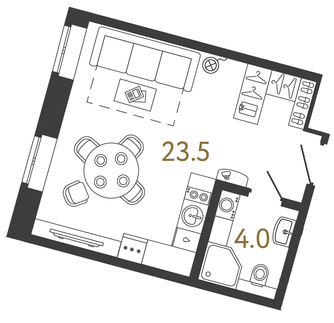 Однокомнатный номер 27.5 м²