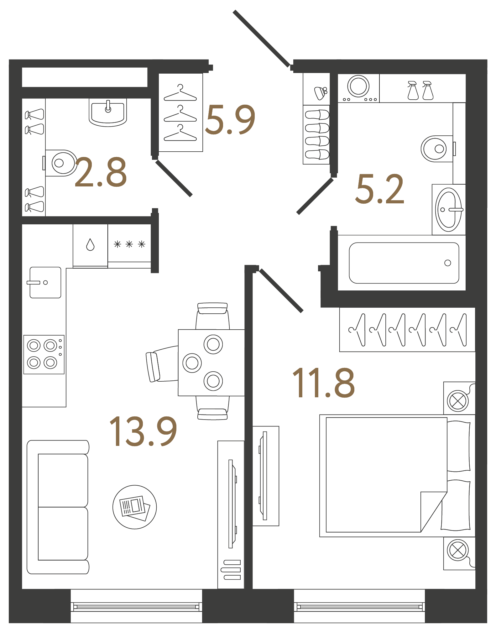 Однокомнатная квартира 39.6 м²