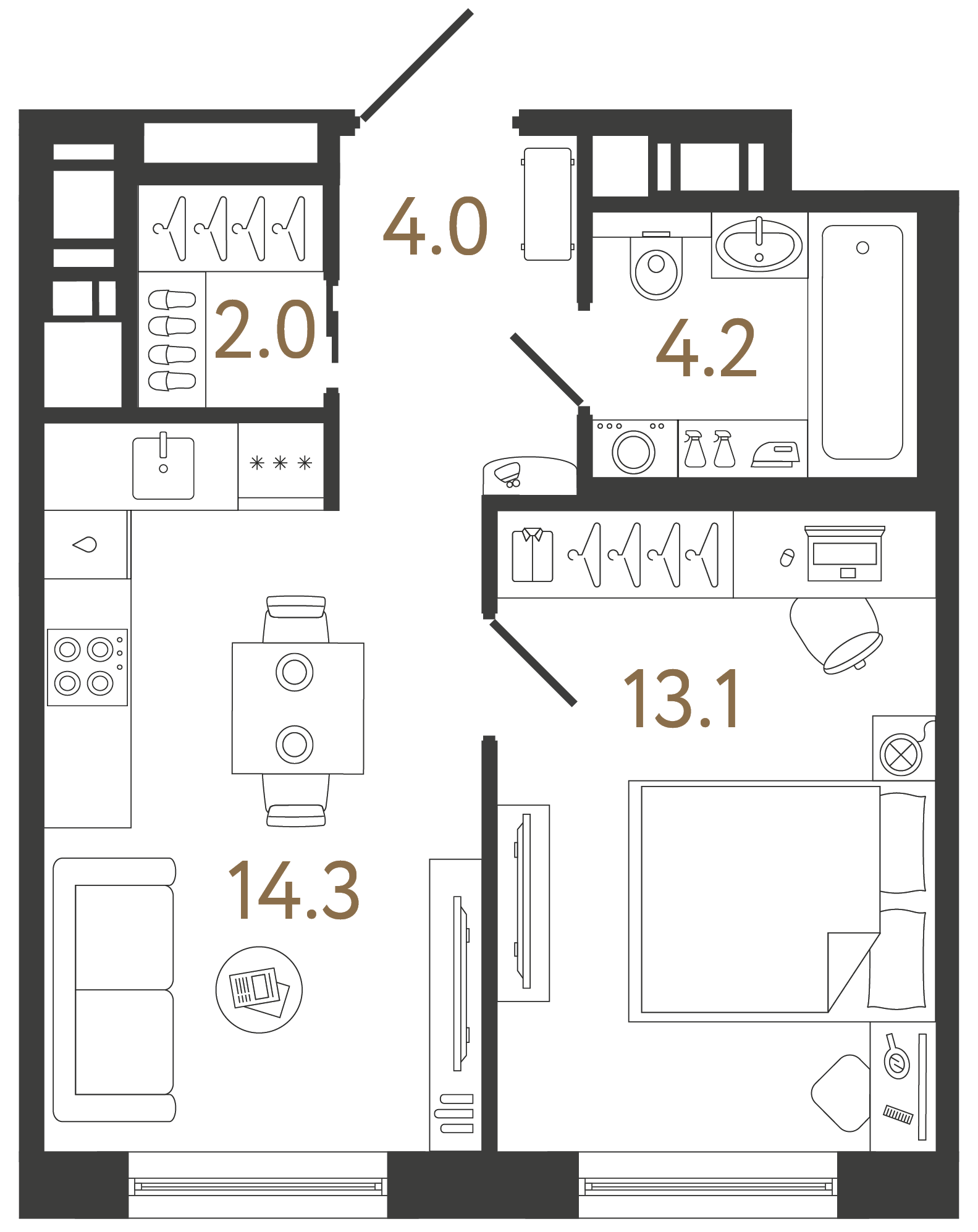 Однокомнатная квартира 37.6 м²