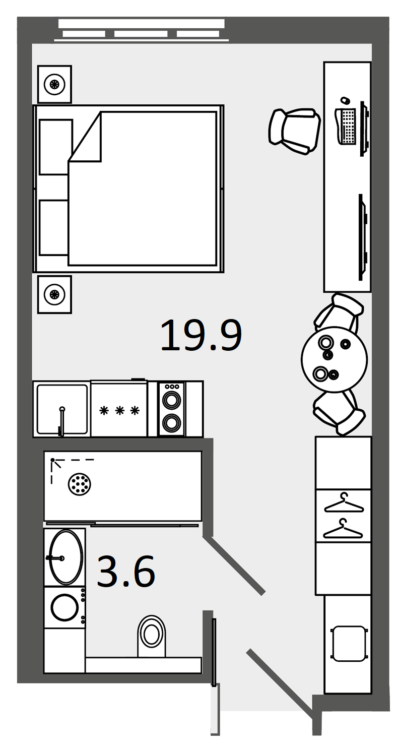 Студия 23.5 м²
