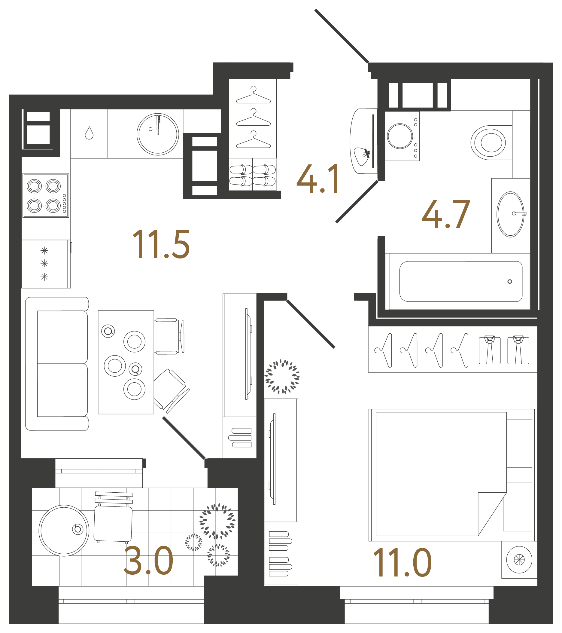 Однокомнатная квартира 31.3 м²