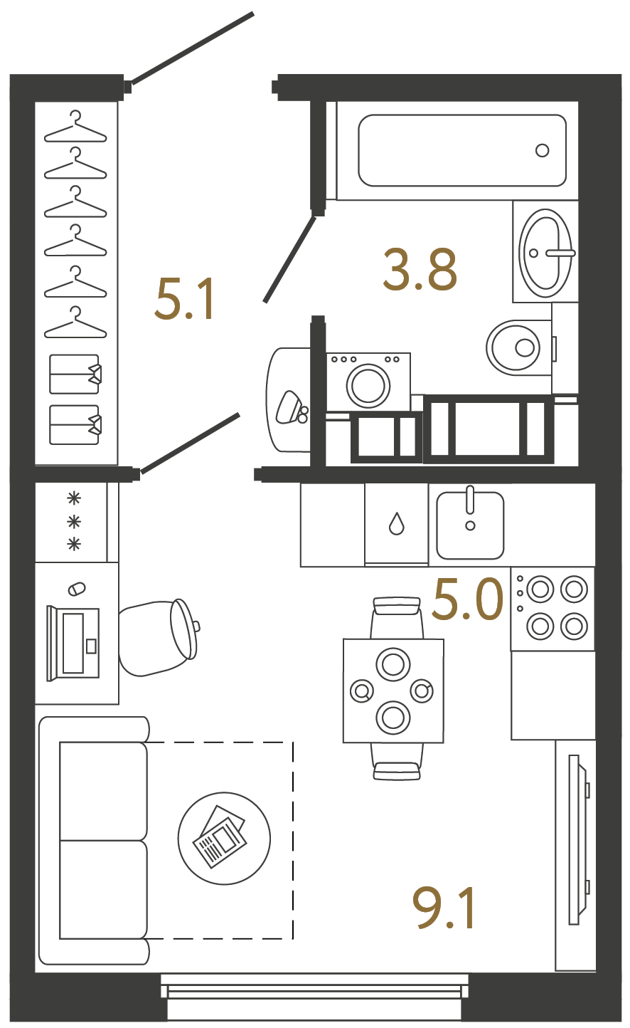 Студия 23 м²
