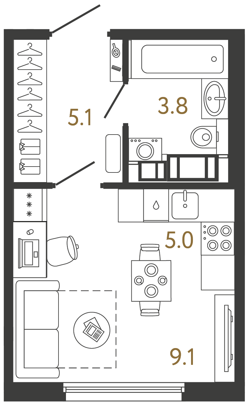 Студия 23 м²