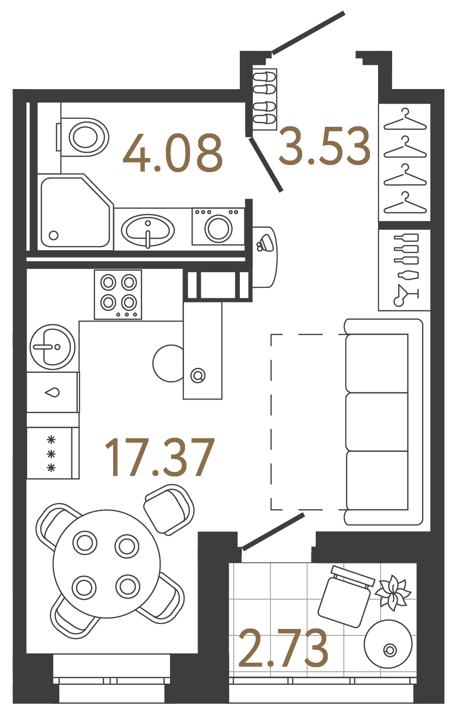 Студия 24.98 м²
