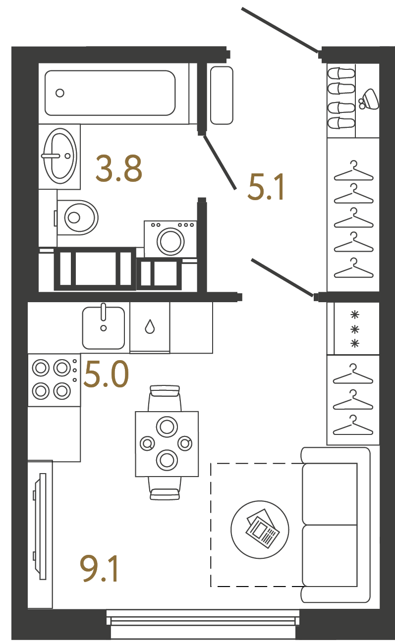 Студия 23 м²