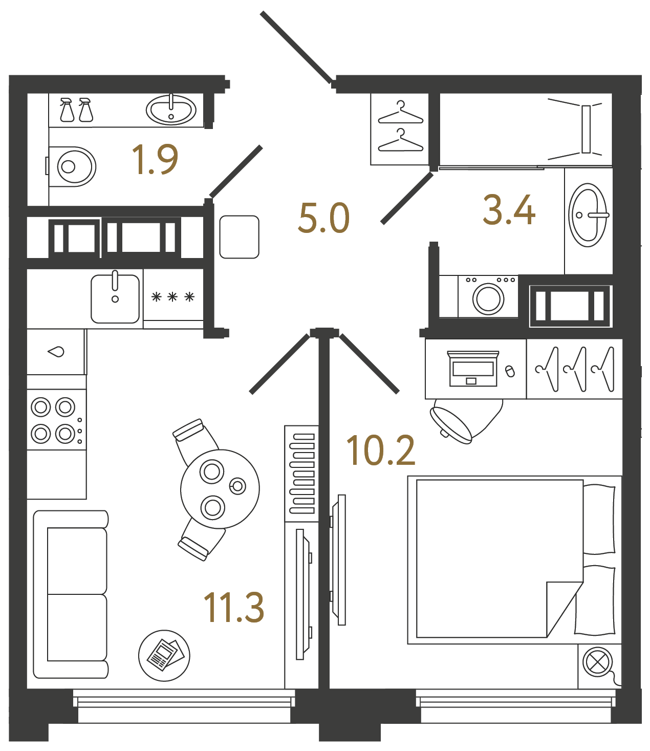 Однокомнатная квартира 31.8 м²