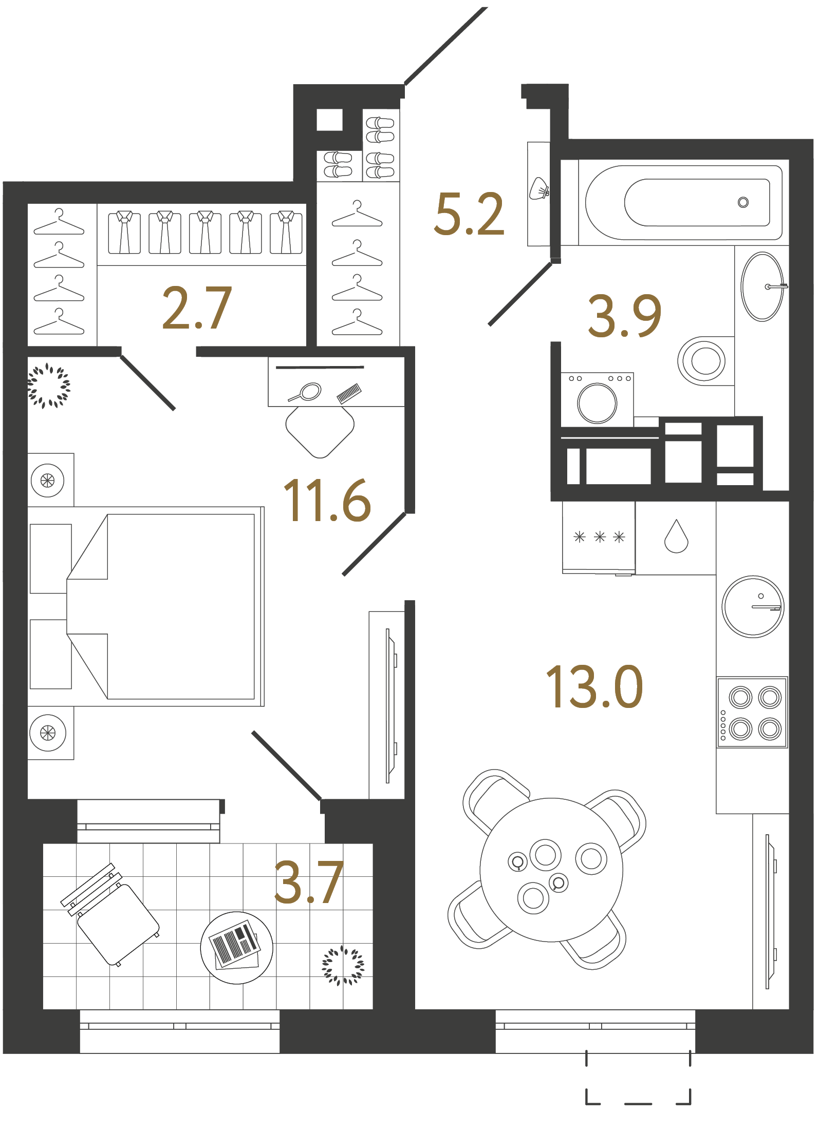Однокомнатная квартира 36.4 м²
