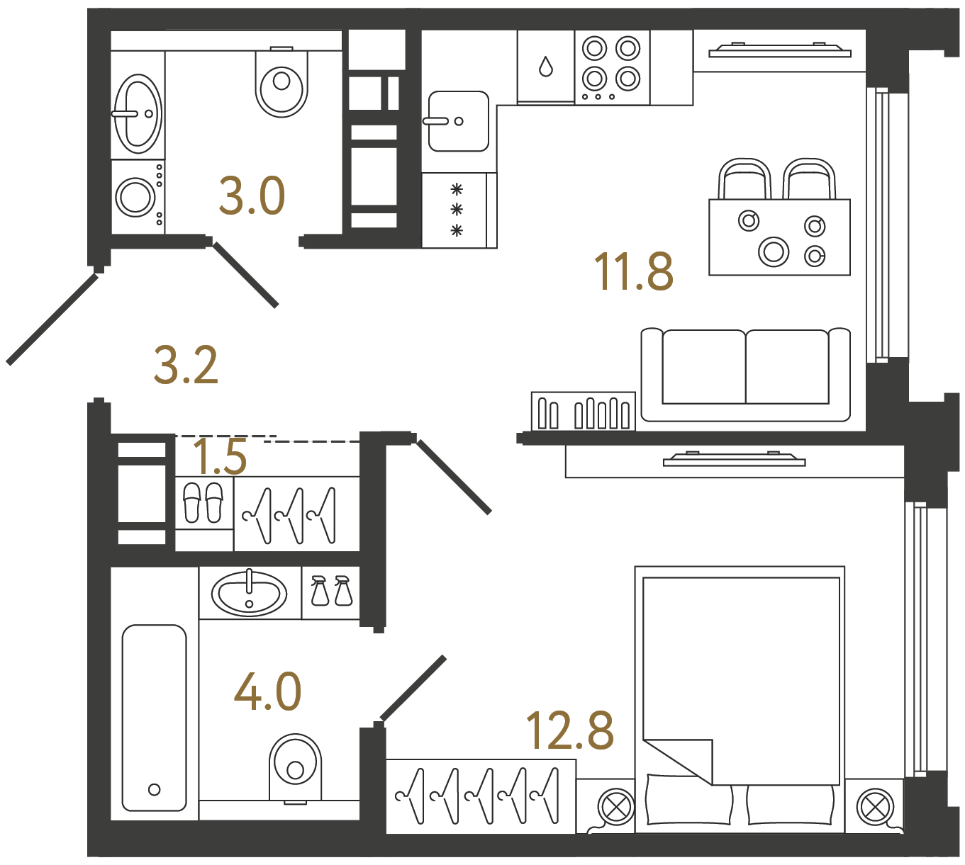 Однокомнатная квартира 36.3 м²