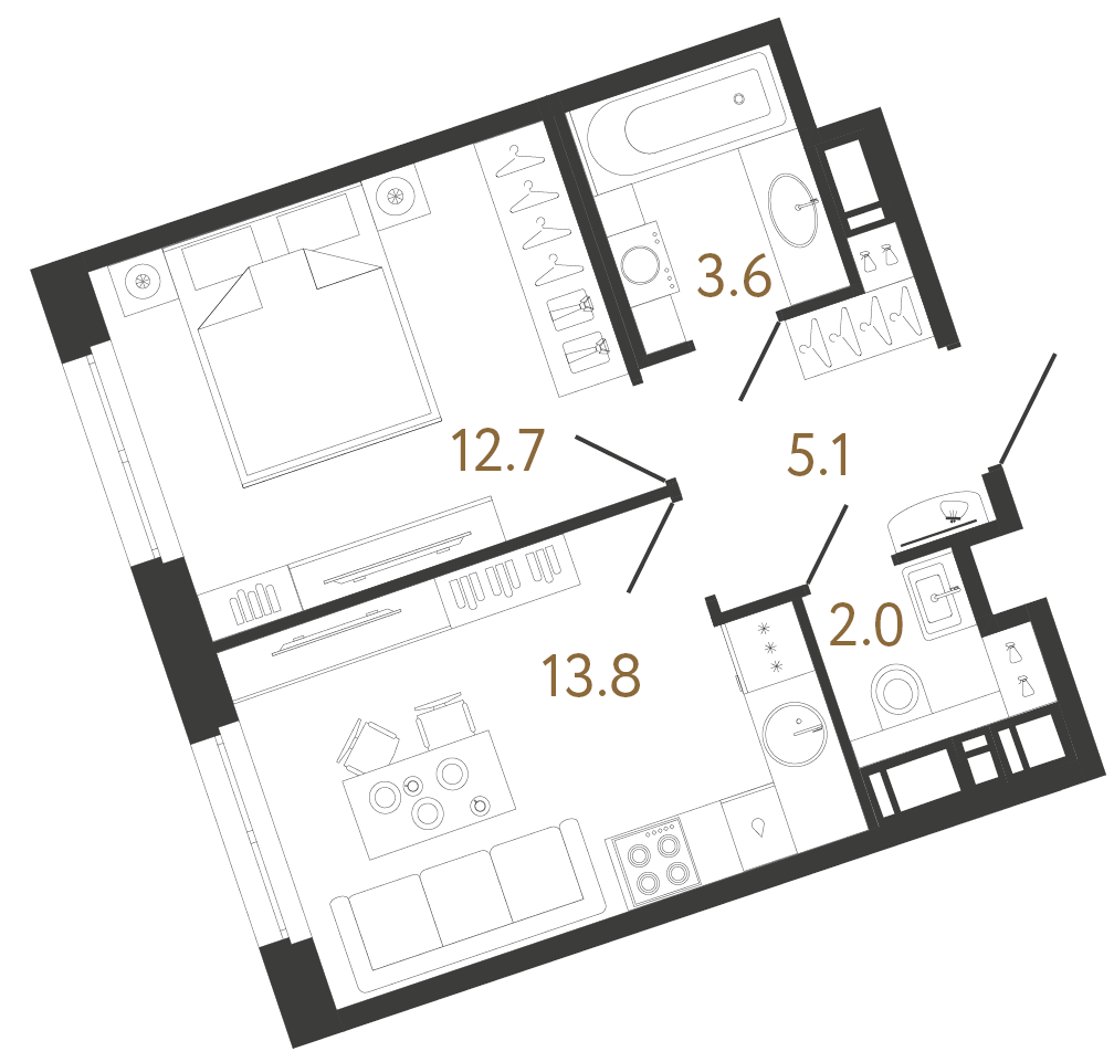 Однокомнатная квартира 37.2 м²