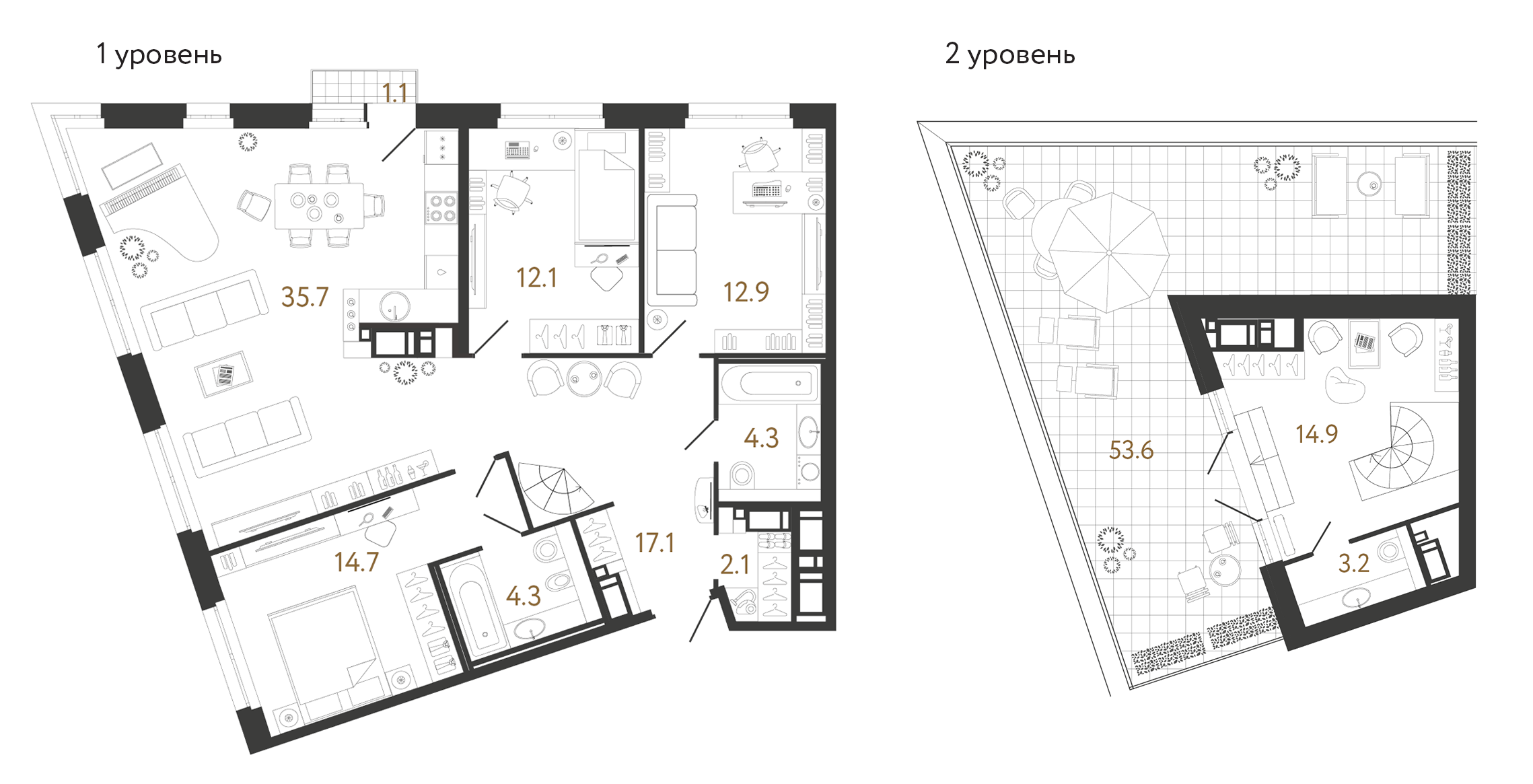 Трёхкомнатная квартира 121.3 м²