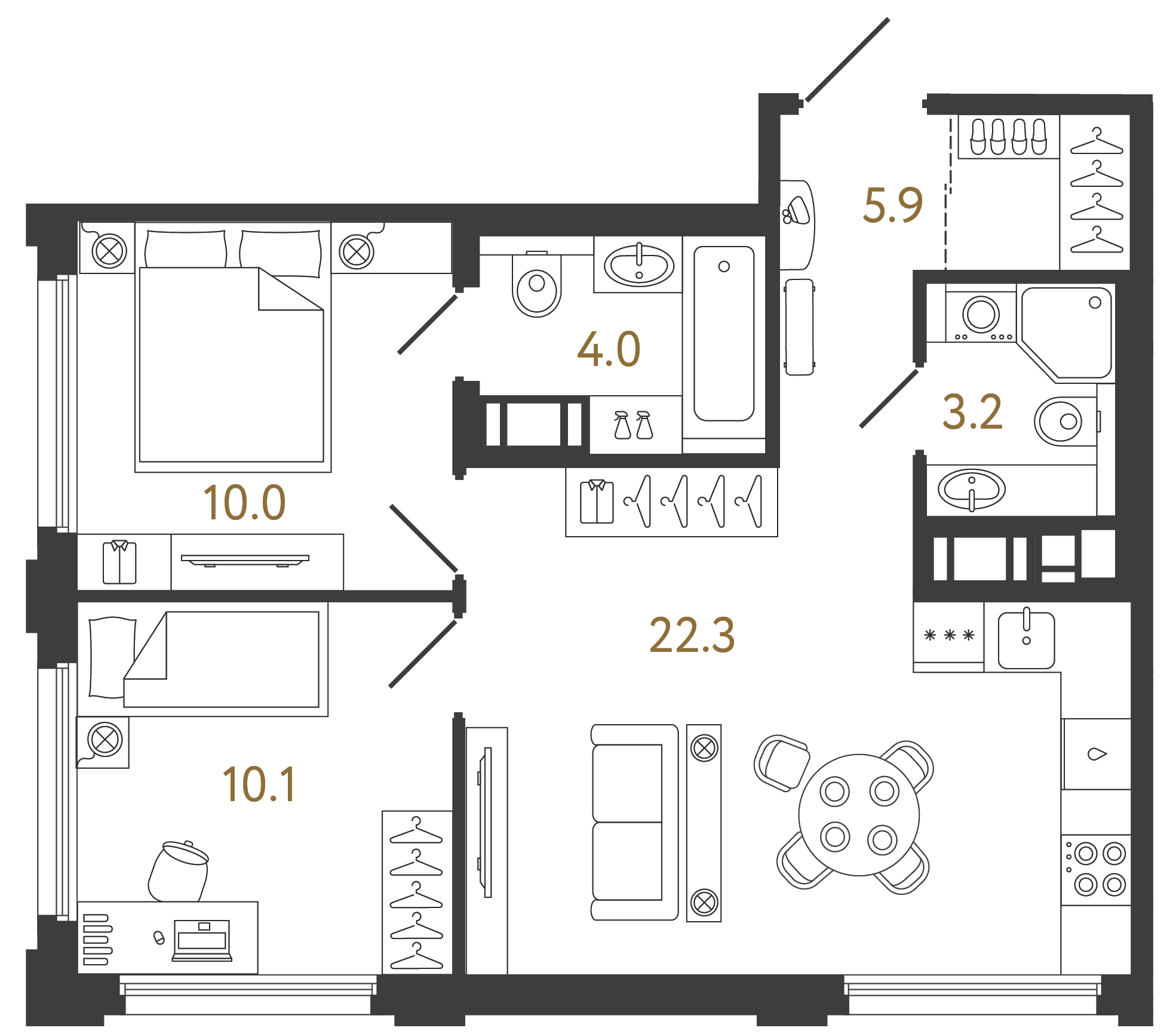 Двухкомнатная квартира 64.7 м²